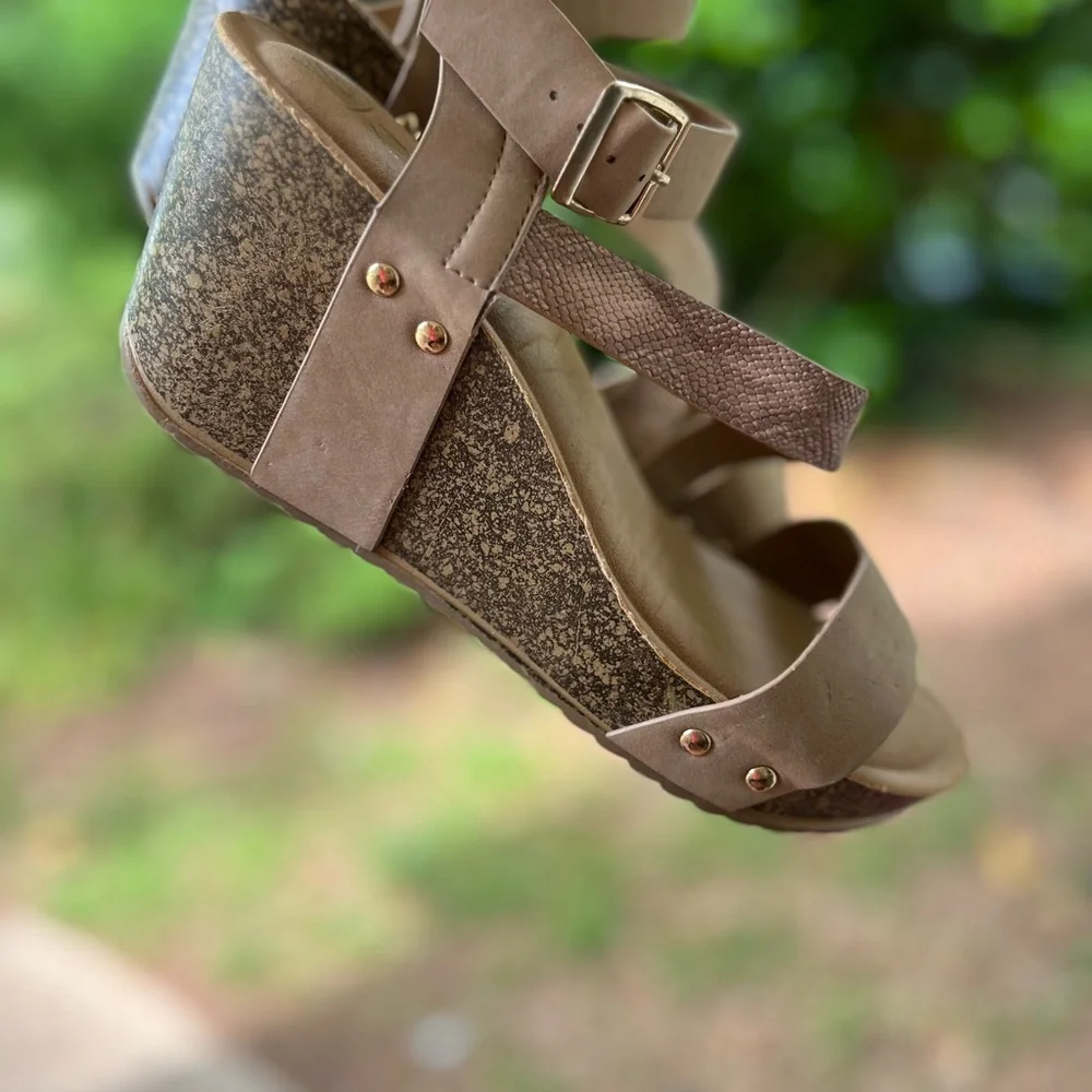 Yoki Beige Wedges with Buckle Strap. 10